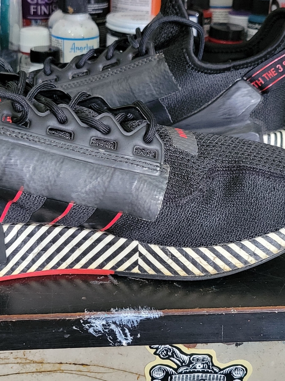 Black Knit Sneakers with Red Accent Stripes - Picture 2 of 8